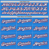 Custom Powder Blue Royal-Red Bomber Full-Snap Varsity Letterman Hoodie Jacket