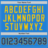 Custom Powder Blue Royal-Yellow Bomber Full-Snap Varsity Letterman Two Tone Hoodie Jacket