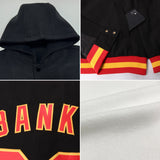 Custom White Purple-Gold Bomber Full-Snap Varsity Letterman Two Tone Hoodie Jacket