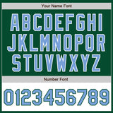 Custom Kelly Green Light Blue-White Bomber Varsity Letterman Two Tone Zipper Jacket