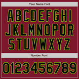 Custom Crimson Black-Neon Green Bomber Varsity Letterman Zipper Jacket