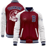 Custom Crimson Navy-White Bomber Varsity Letterman Two Tone Zipper Jacket
