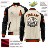 Custom Cream Orange-Black Bomber Varsity Letterman Two Tone Zipper Jacket