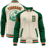 Custom Cream Orange Kelly Green-White Bomber Varsity Letterman Two Tone Zipper Jacket