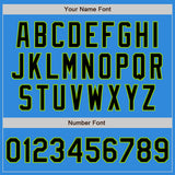 Custom Powder Blue Black-Neon Green Bomber Varsity Letterman Zipper Jacket