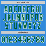 Custom Powder Blue Kelly Green-White Bomber Varsity Letterman Zipper Jacket