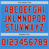 Custom Powder Blue Red-Cream Bomber Varsity Letterman Zipper Jacket