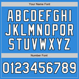 Custom Powder Blue White-Black Bomber Varsity Letterman Zipper Jacket