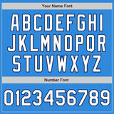 Custom Powder Blue White-Navy Bomber Varsity Letterman Zipper Jacket