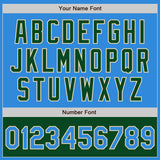 Custom Powder Blue Cream-Green Bomber Varsity Letterman Two Tone Zipper Jacket