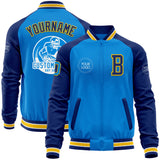 Custom Powder Blue Yellow-Royal Bomber Varsity Letterman Two Tone Zipper Jacket
