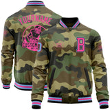Custom Camo Light Blue Black-Pink Bomber Varsity Letterman Salute To Service Zipper Jacket
