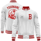 Custom White Red Bomber Varsity Letterman Zipper Jacket