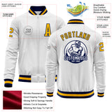 Custom White Gold-Navy Bomber Varsity Letterman Zipper Jacket