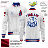 Custom White Red-Royal Bomber Varsity Letterman Zipper Jacket