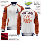 Custom White Navy-Texas Orange Bomber Varsity Letterman Two Tone Zipper Jacket