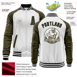 Custom White Black-Olive Bomber Varsity Letterman Two Tone Zipper Jacket