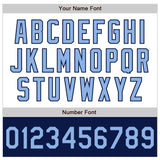 Custom White Light Blue-Navy Bomber Varsity Letterman Two Tone Zipper Jacket