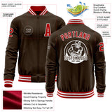 Custom Brown Red-White Bomber Varsity Letterman Zipper Jacket