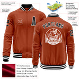 Custom Texas Orange Black-White Bomber Varsity Letterman Zipper Jacket