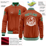 Custom Texas Orange Kelly Green-White Bomber Varsity Letterman Zipper Jacket