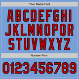 Custom Light Blue Red-Black Bomber Varsity Letterman Zipper Jacket