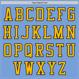 Custom Light Blue Gold-Black Bomber Varsity Letterman Zipper Jacket