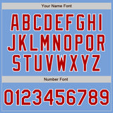 Custom Light Blue Red-White Bomber Varsity Letterman Zipper Jacket