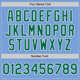 Custom Light Blue Kelly Green-White Bomber Varsity Letterman Zipper Jacket