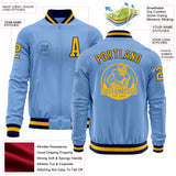Custom Light Blue Gold-Navy Bomber Varsity Letterman Zipper Jacket