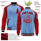 Custom Light Blue Black-Red Bomber Varsity Letterman Two Tone Zipper Jacket