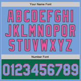 Custom Light Blue Pink-Kelly Green Bomber Varsity Letterman Two Tone Zipper Jacket