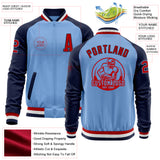 Custom Light Blue Red-Navy Bomber Varsity Letterman Two Tone Zipper Jacket