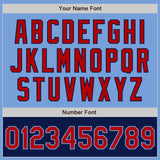 Custom Light Blue Red-Navy Bomber Varsity Letterman Two Tone Zipper Jacket