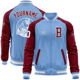 Custom Light Blue White-Crimson Bomber Varsity Letterman Two Tone Zipper Jacket