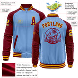 Custom Light Blue Gold-Crimson Bomber Varsity Letterman Two Tone Zipper Jacket