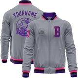Custom Gray Pink Black-Purple Bomber Varsity Letterman Zipper Jacket