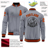 Custom Gray Orange-Black Bomber Varsity Letterman Zipper Jacket