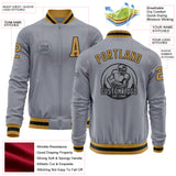 Custom Gray Old Gold-Black Bomber Varsity Letterman Zipper Jacket