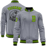 Custom Gray Neon Green-Black Bomber Varsity Letterman Zipper Jacket