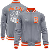 Custom Gray Orange-White Bomber Varsity Letterman Zipper Jacket
