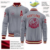 Custom Gray Maroon-Cream Bomber Varsity Letterman Zipper Jacket