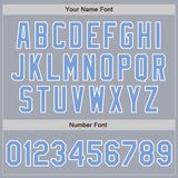 Custom Gray Light Blue-White Bomber Varsity Letterman Zipper Jacket