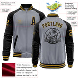 Custom Gray Old Gold-Black Bomber Varsity Letterman Two Tone Zipper Jacket