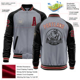 Custom Gray Crimson Black-City Cream Bomber Varsity Letterman Two Tone Zipper Jacket