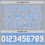 Custom Gray White-Light Blue Bomber Varsity Letterman Two Tone Zipper Jacket