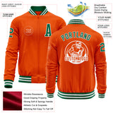 Custom Orange Kelly Green-White Bomber Varsity Letterman Zipper Jacket