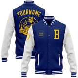 Custom Royal Yellow-White Bomber Full-Snap Varsity Letterman Two Tone Jacket