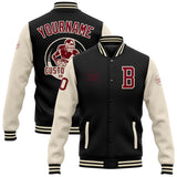 Custom Black Maroon-Cream Bomber Full-Snap Varsity Letterman Two Tone Jacket