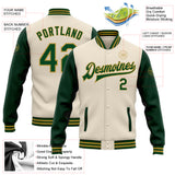 Custom Cream Green-Old Gold Bomber Full-Snap Varsity Letterman Two Tone Jacket